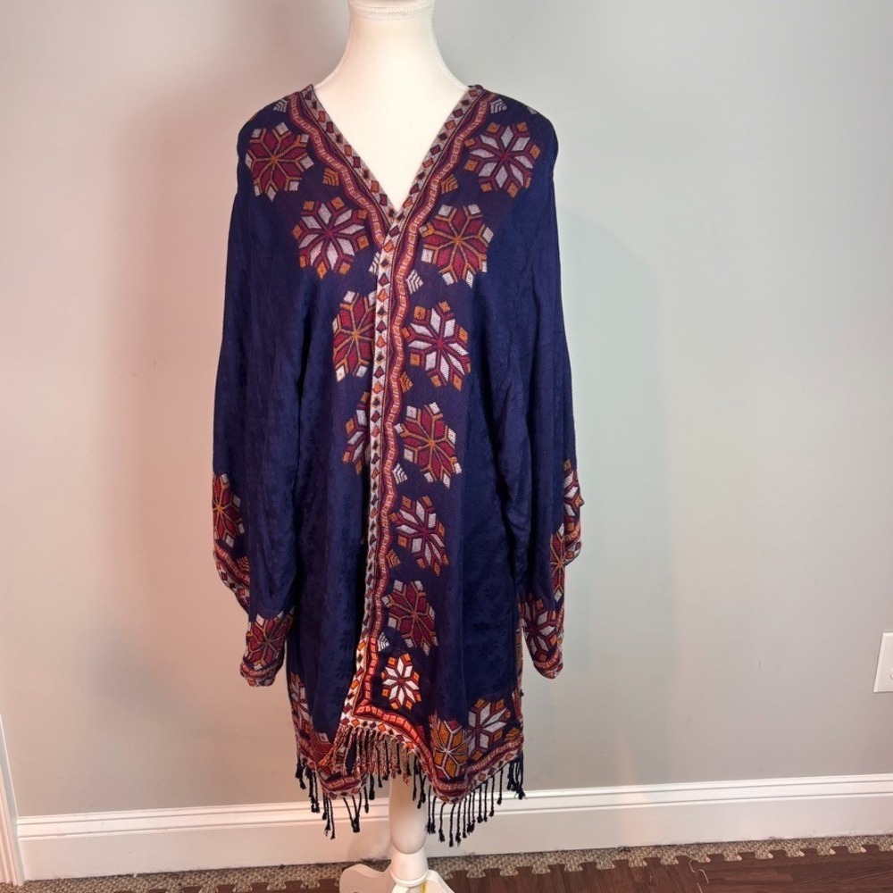 Time for Me Women's Navy Blue Floral Embroidered Open‎ Cardigan size 2X Bohemian
